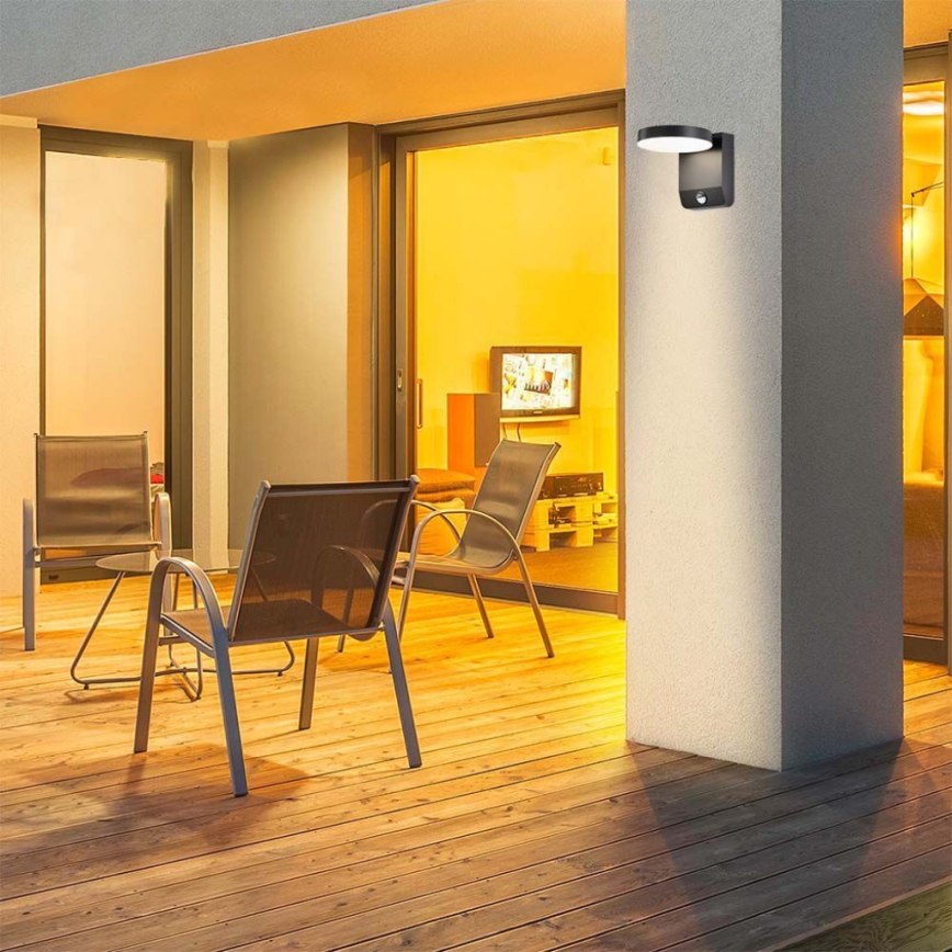 LED Utomhus vägglampa flexibel med sensor LED/17W/230V IP65 3000K svart