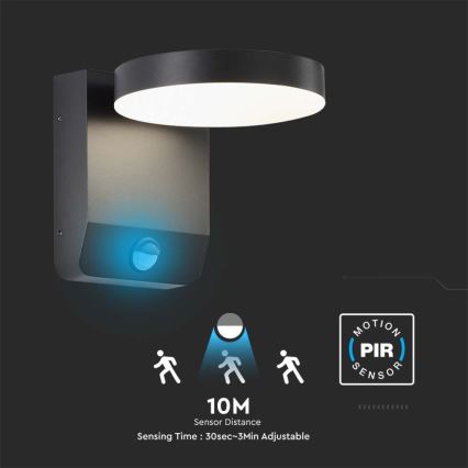 LED Utomhus vägglampa flexibel med sensor LED/17W/230V IP65 3000K svart