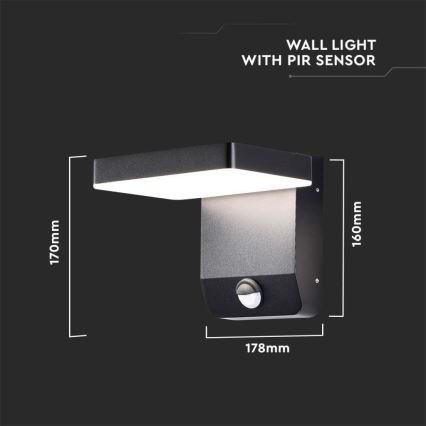 LED Utomhus väggmonterad flexibel armatur med sensor LED/17W/230V IP65 4000K svart