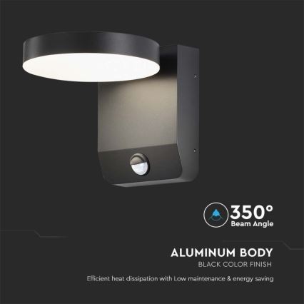 LED Utomhus väggmonterad flexibel armatur med sensor LED/17W/230V IP65 4000K svart
