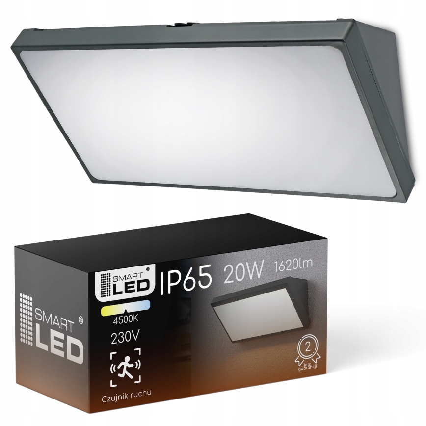 LED utomhusvägglampa med rörelsesensor LED/20W/230V IP65 grå