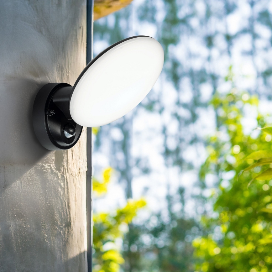 LED-utomhusvägglampa med rörelse- och skymningssensor OLAF LED/10W/230V IP44 svart