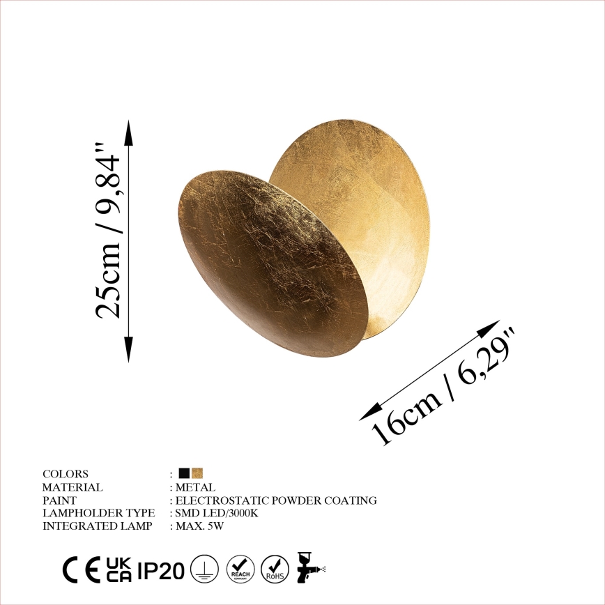 LED väggbelysning YOSMA LED/5W/230V 3000K guld