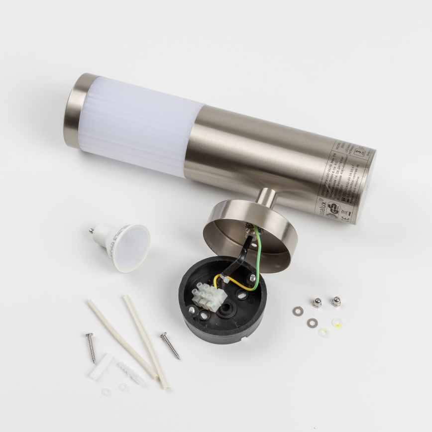 LED utomhusvägglampa med rörelsesensor 1xGU10/5W/230V IP44 matt krom