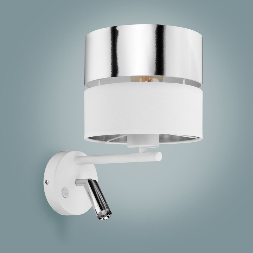 LED Vägglampa HILTON 1xE27/15W/230V + LED/3W/230V vit/krom