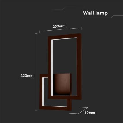 LED Vägglampa LED/20W/230V 3000K brun