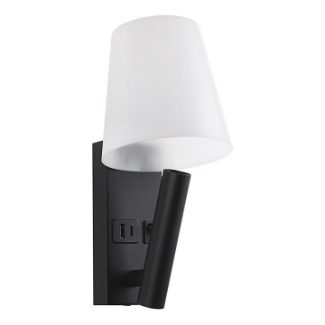 LED-vägglampa med USB-port LED/2W/230V 3000K svart/vit