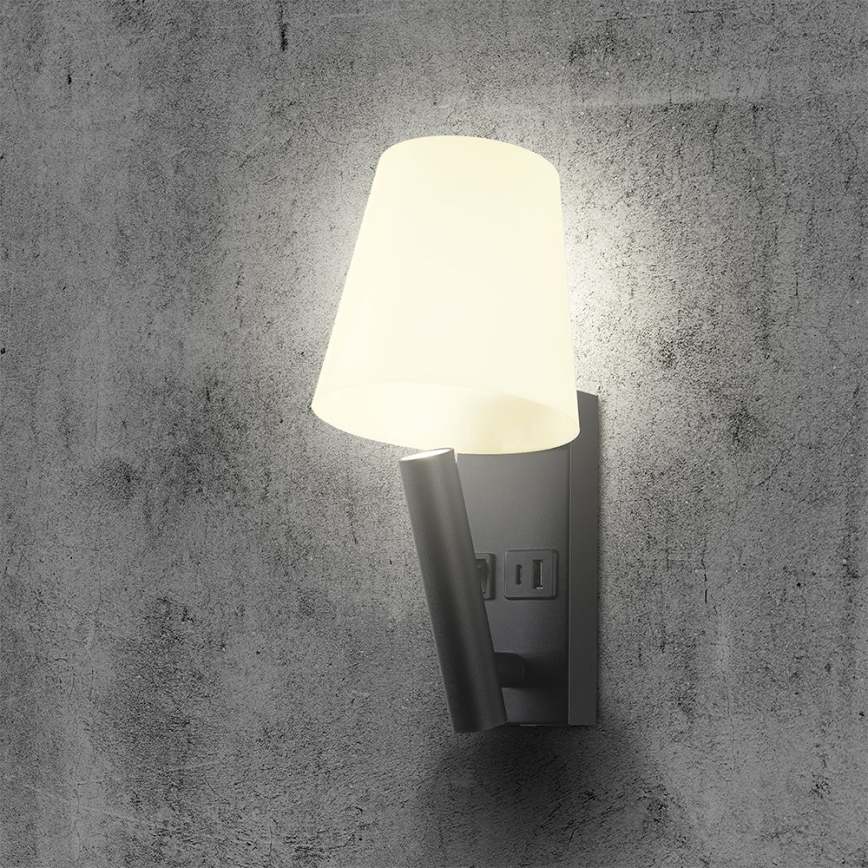 LED-vägglampa med USB-port LED/2W/230V 3000K svart/vit