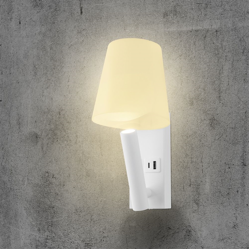 LED-vägglampa med USB-port LED/2W/230V 3000K vit