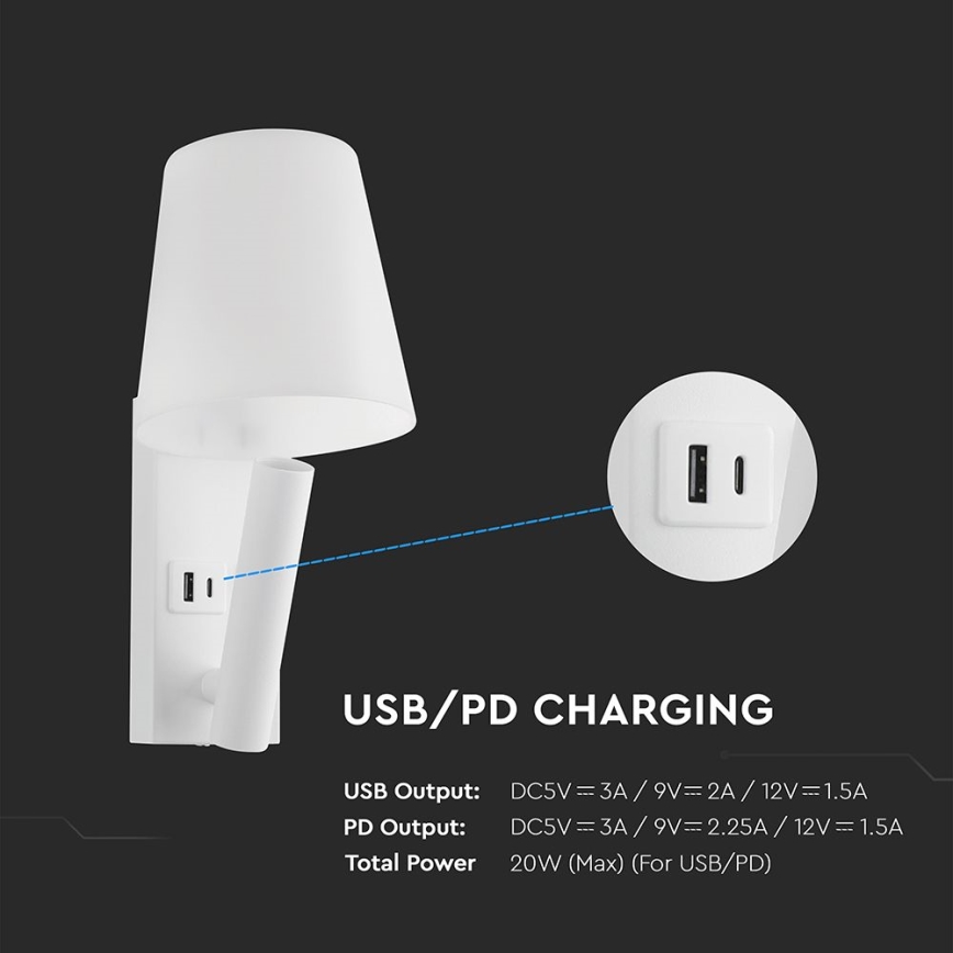 LED-vägglampa med USB-port LED/2W/230V 3000K vit