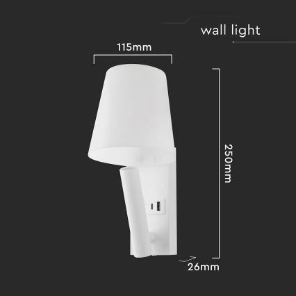 LED-vägglampa med USB-port LED/2W/230V 3000K vit