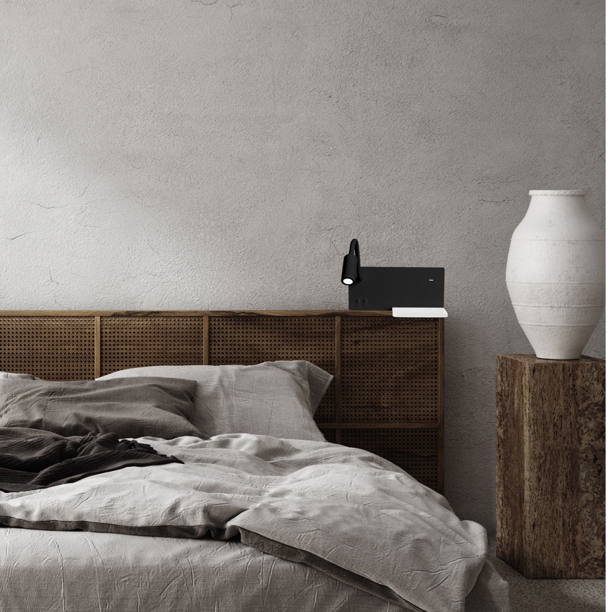 LED-vägglampa SHELF LED/4W+LED/5W+LED/2W/230V svart