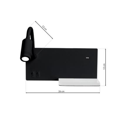 LED-vägglampa SHELF LED/4W+LED/5W+LED/2W/230V svart