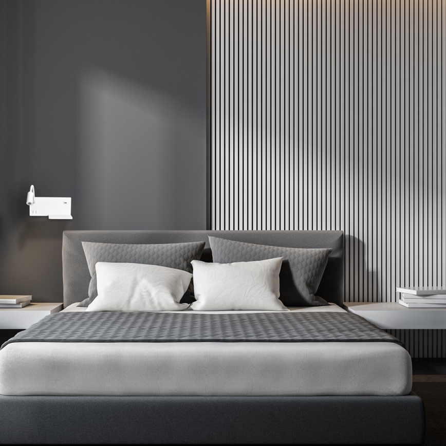 LED vägglampa SHELF LED/4W+LED/5W+LED/2W/230V + USB port vit