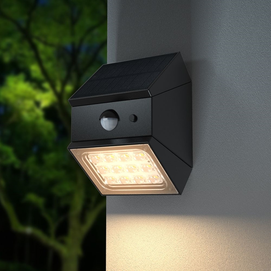 LED väggmonterad solarlampa med sensor LED/2,5W/3,7V 3000/4000/6000K IP65 1200 mAh svart