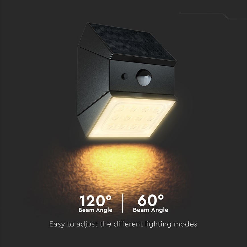 LED väggmonterad solarlampa med sensor LED/2,5W/3,7V 3000/4000/6000K IP65 1200 mAh svart