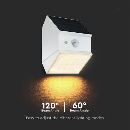 LED väggmonterad solcellslampa med sensor LED/2,5W/3,7V 3000/4000/6000K IP65 1200 mAh vit