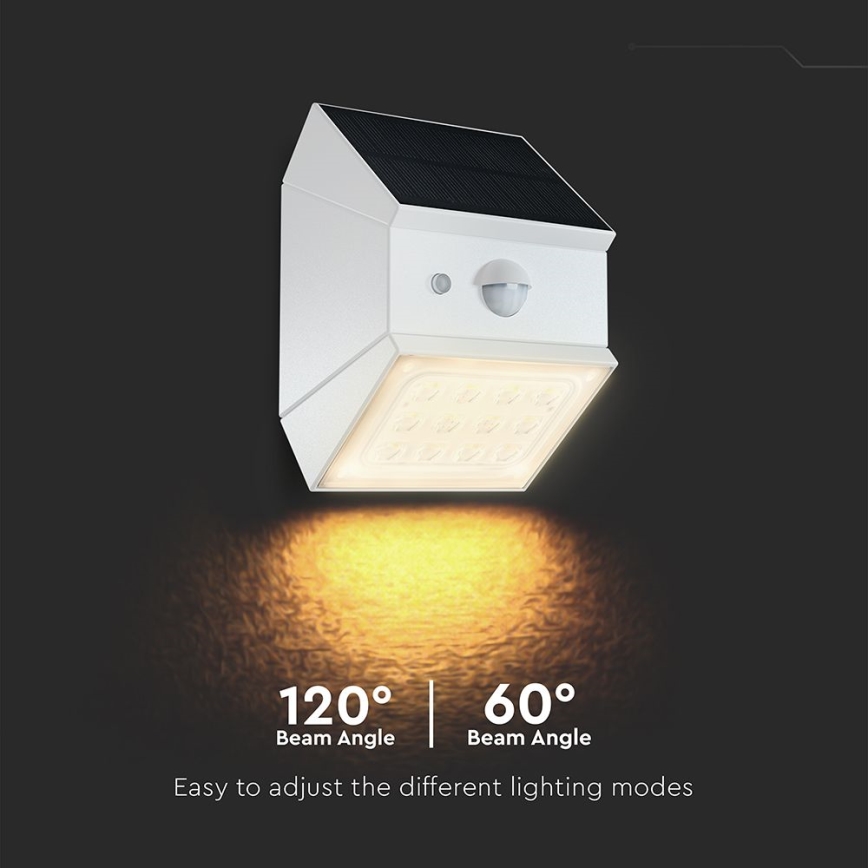 LED väggmonterad solcellslampa med sensor LED/2,5W/3,7V 3000/4000/6000K IP65 1200 mAh vit