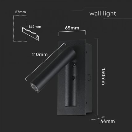 LED väggspot 2W/230V 3000K svart