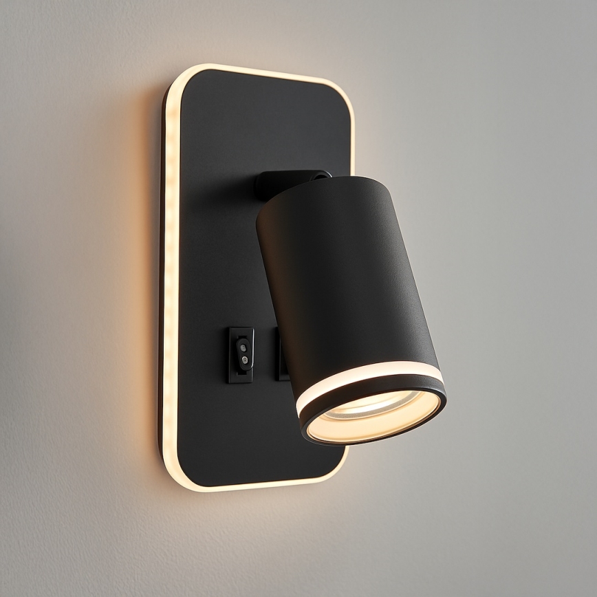 LED väggspot PIPE 1xGU10/10W/230V + LED/6W svart