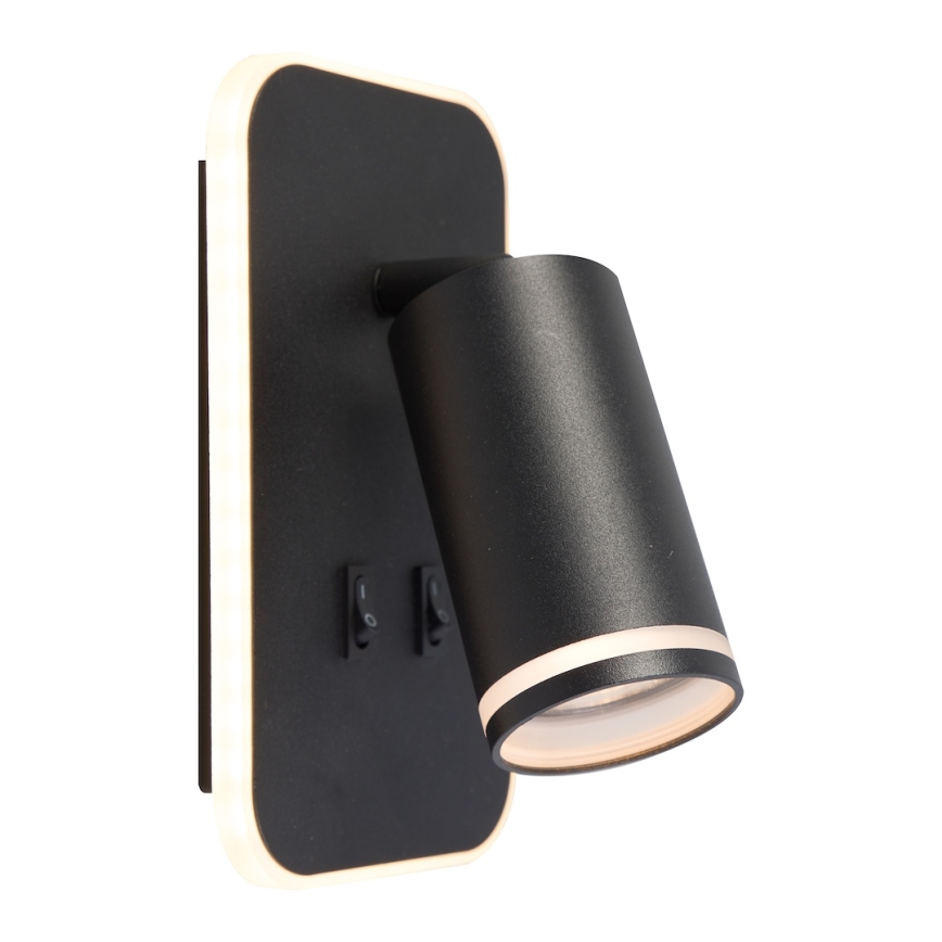 LED väggspot PIPE 1xGU10/10W/230V + LED/6W svart