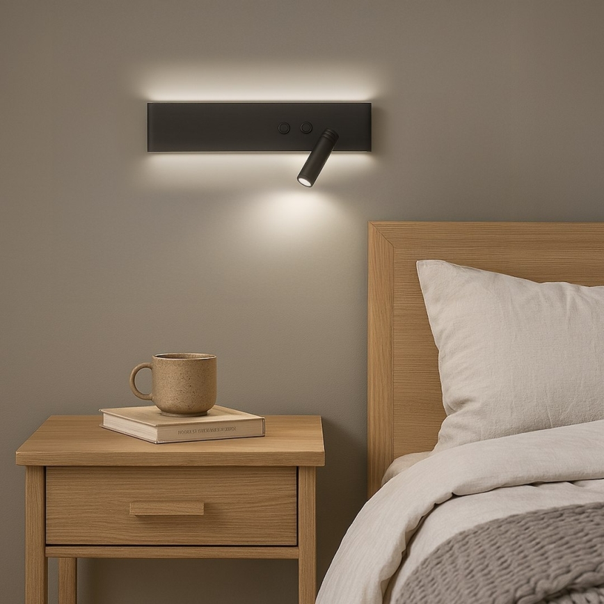 LED väggspot RESORT LED/10W/230V + LED/3W, svart, högerutförande