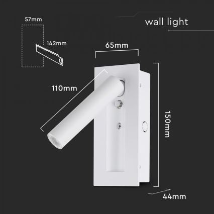 LED-väggspotlight 2W/230V 3000K vit