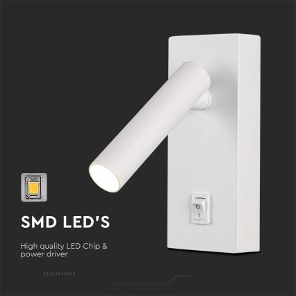 LED väggspotlight med strömbrytare LED/2W/230V 3000K vit