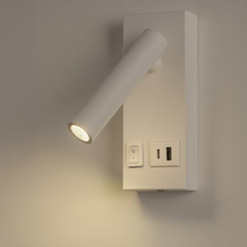 LED väggspotlight med USB LED/2W/230V vit