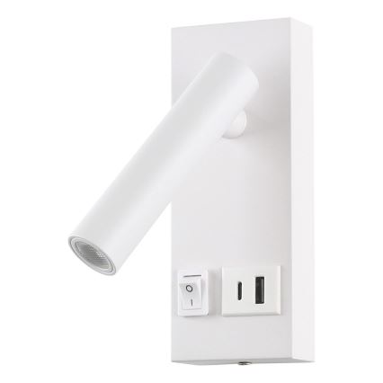 LED väggspotlight med USB LED/2W/230V vit