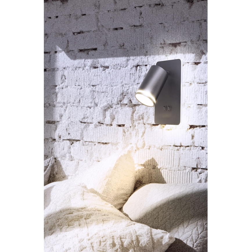 LED väggspotlight PARIS 1xGU10/10W/230V + LED/6W/230V svart