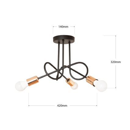 LED ytmonterad taklampa OXFORD 3xE27/15W/230V svart