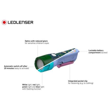 Ledlenser KIDBEAM4 DINO - LED dimbar barnficklampa LED/2xAAA IP44 grön