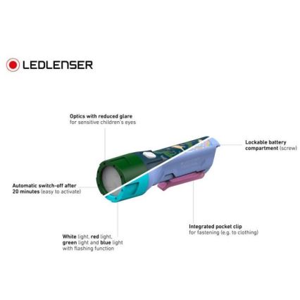Ledlenser KIDBEAM4 RAINBOW - dimbar LED-ficklampa för barn, 2xAAA, IP44, lila