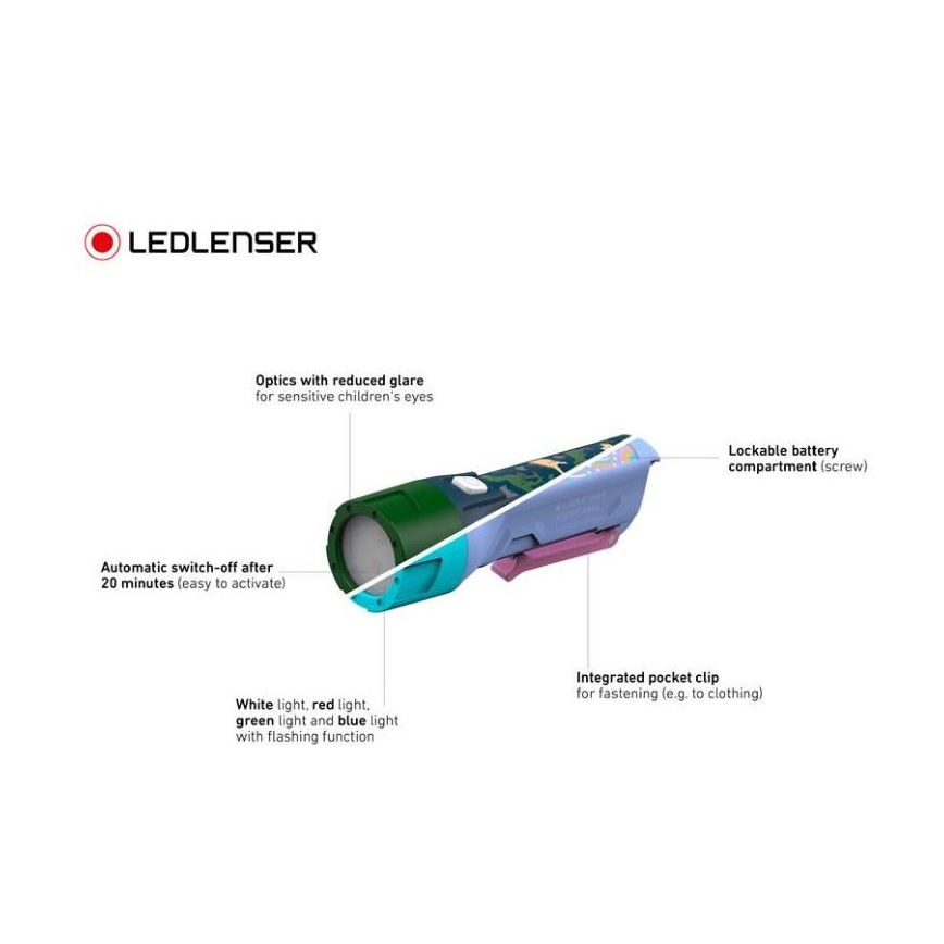 Ledlenser KIDBEAM4 RAINBOW - dimbar LED-ficklampa för barn, 2xAAA, IP44, lila