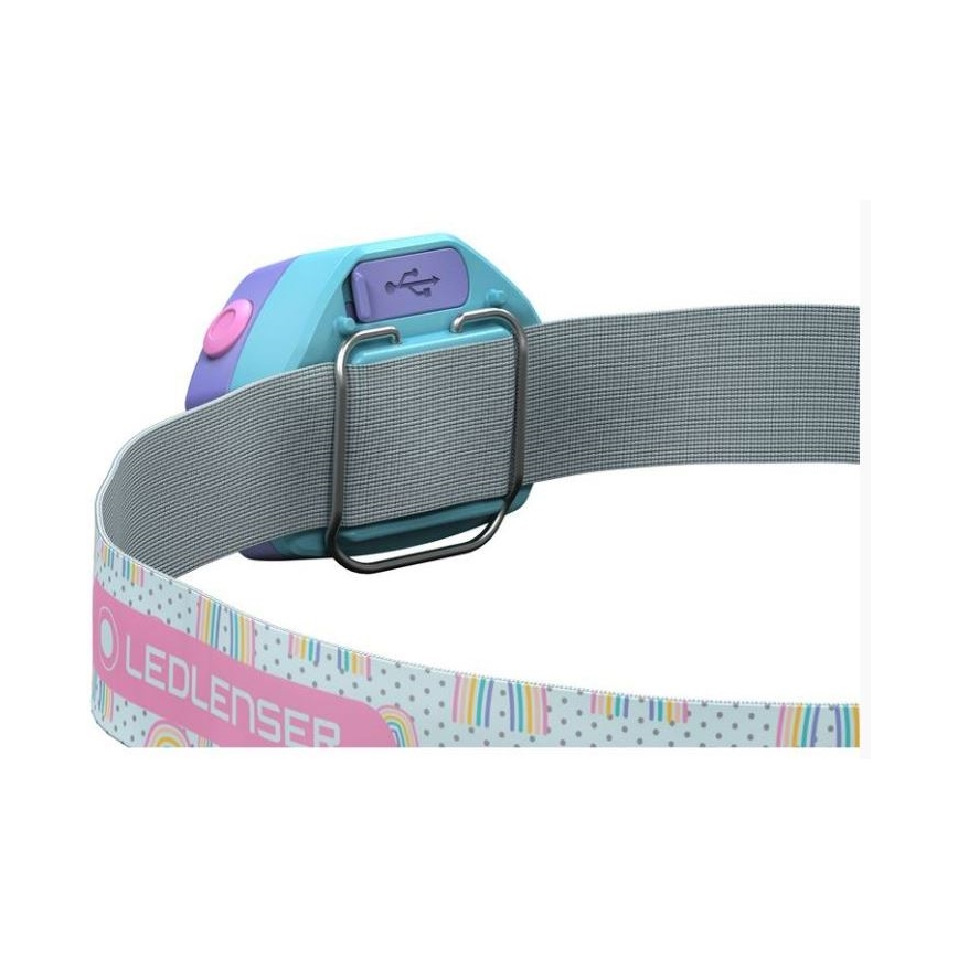 Ledlenser KIDLED4R RAINBOW - dimbar uppladdningsbar pannlampa för barn LED/280 mAh IPX4 40 lm 18 h lila