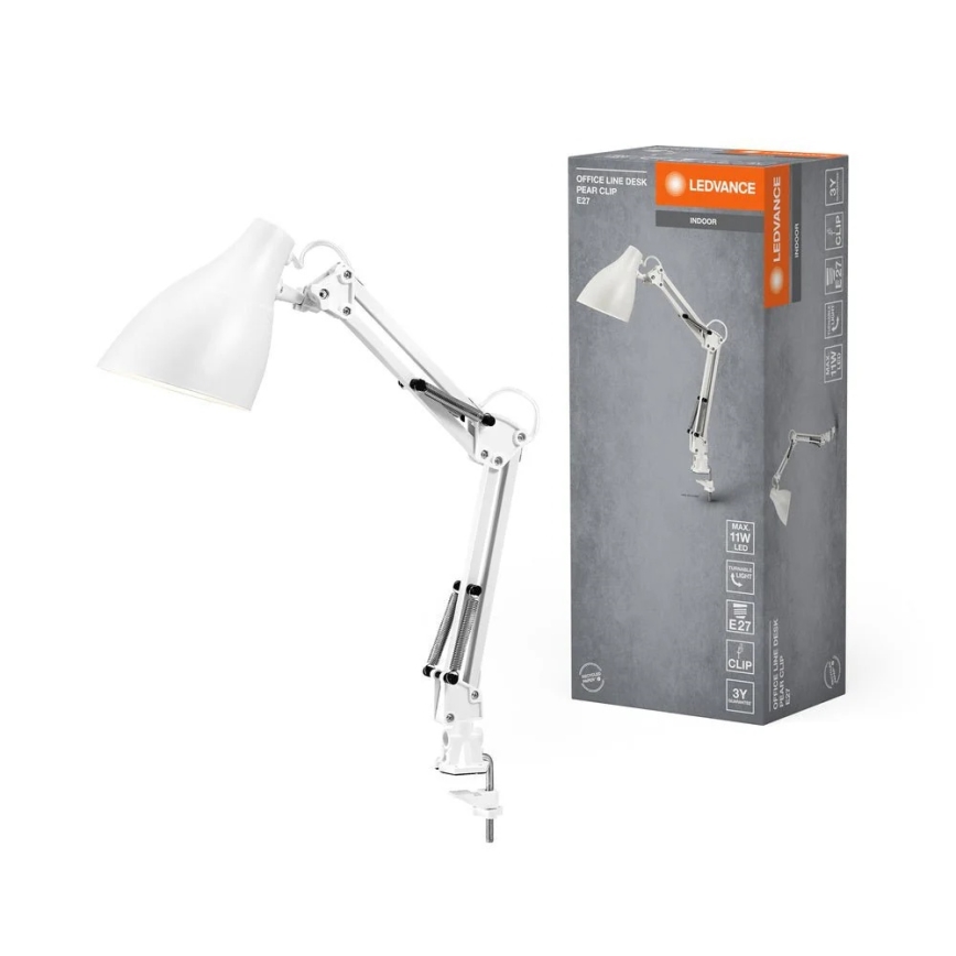 Ledvance - Bordslampa med klämfäste PEAR 1xE27/11W/230V vit