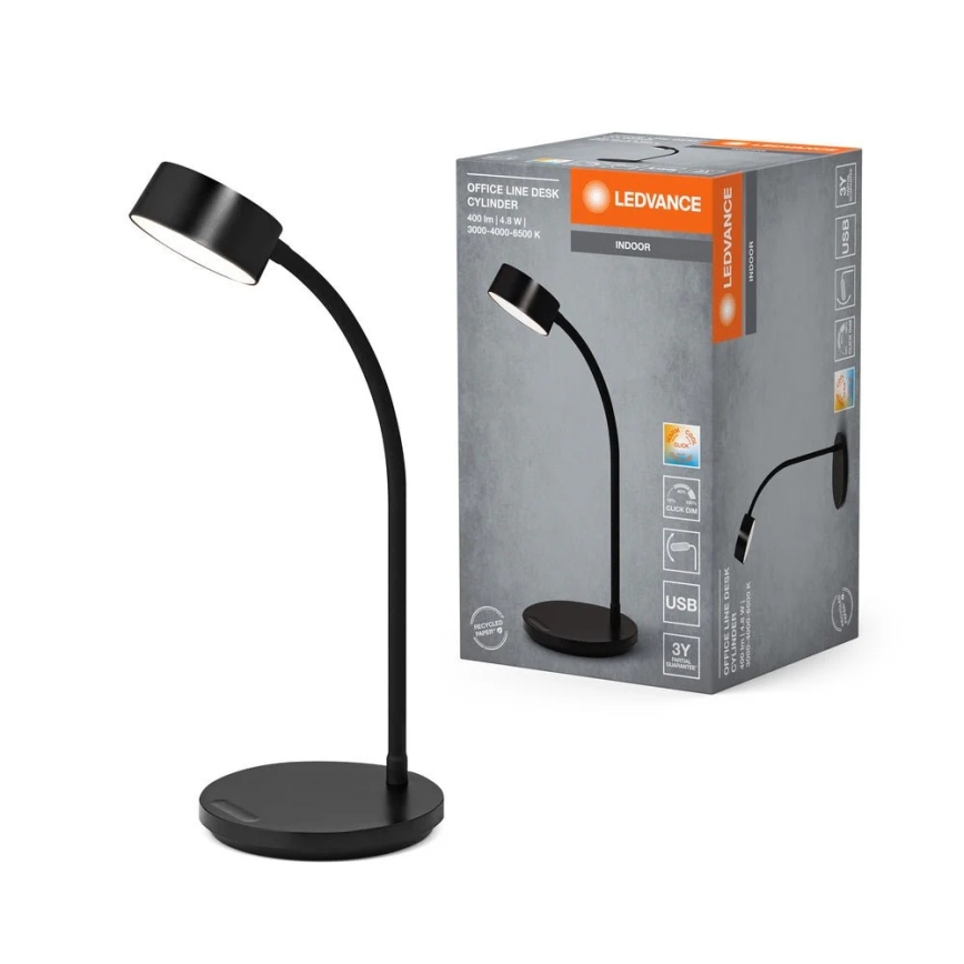 Ledvance - LED dimbar beröringsstyrd skrivbordslampa OFFICE LED/4,8W/5V 3000-6500K svart
