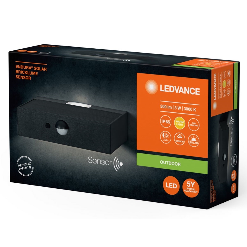 Ledvance - LED Solcellsvägglampa med rörelse- och skymningssensor ENDURA SOLAR LED/3W/4,2V 1200 mAh IP65
