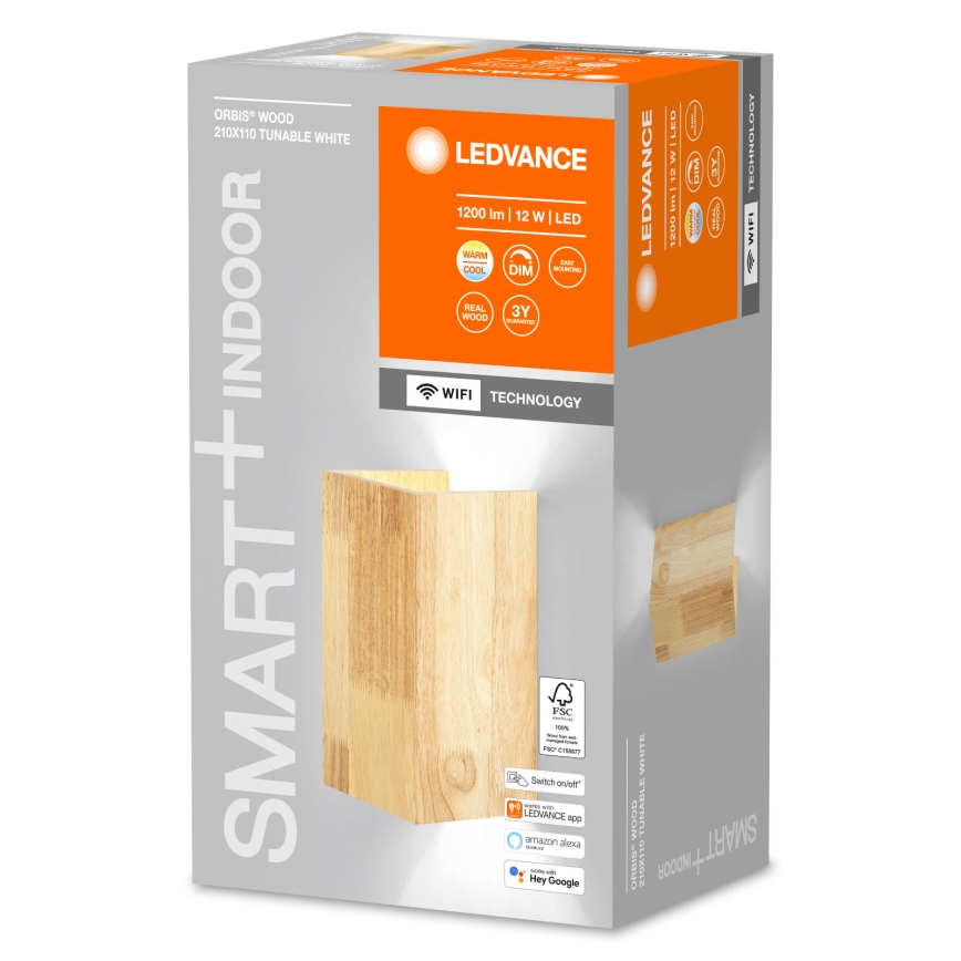 Ledvance - LED ljusreglerad vägglampa  SMART+ WOOD LED/12W/230V 3000-6500K Wi-Fi
