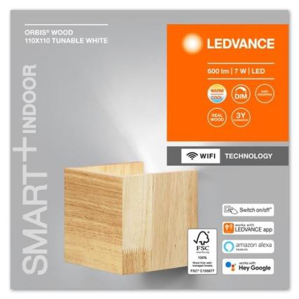 Ledvance - LED ljusreglerad vägglampa  SMART+ WOOD LED/7W/230V 3000-6500K Wi-Fi