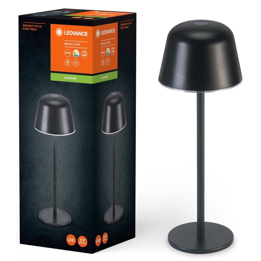Ledvance - LED Ljusreglerad utomhus rechargeable lampa TABLE LED/2,5W/5V IP54 svart