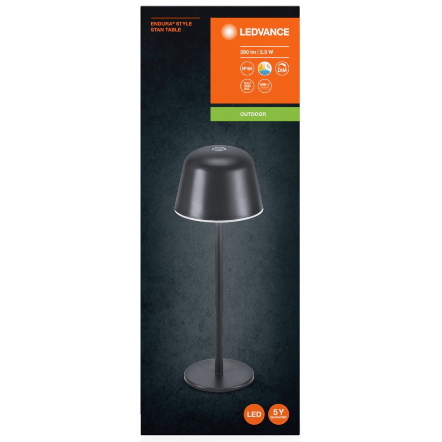 Ledvance - LED Ljusreglerad utomhus rechargeable lampa TABLE LED/2,5W/5V IP54 svart