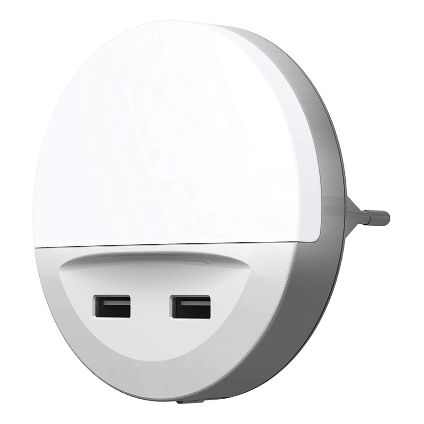 Ledvance - LED-nattlampa för vägguttag med sensor LUNETTA 2xUSB LED/13W/230V