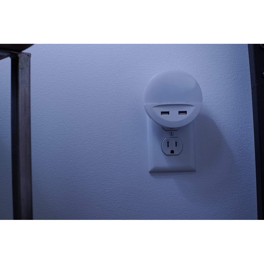 Ledvance - LED-nattlampa för vägguttag med sensor LUNETTA 2xUSB LED/13W/230V