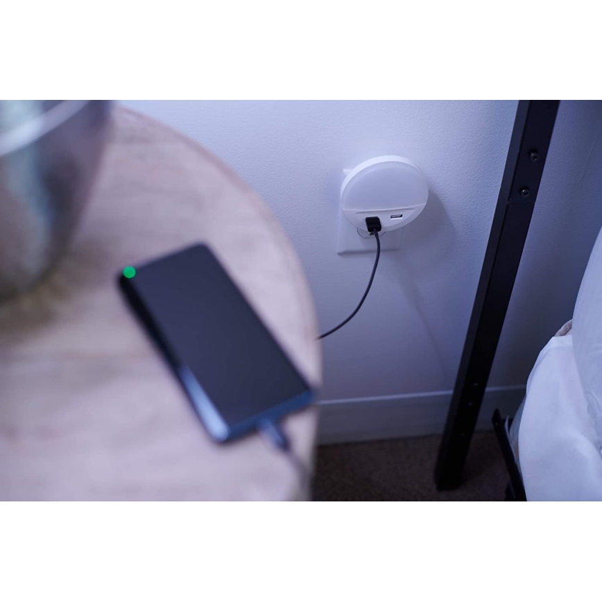 Ledvance - LED-nattlampa för vägguttag med sensor LUNETTA 2xUSB LED/13W/230V