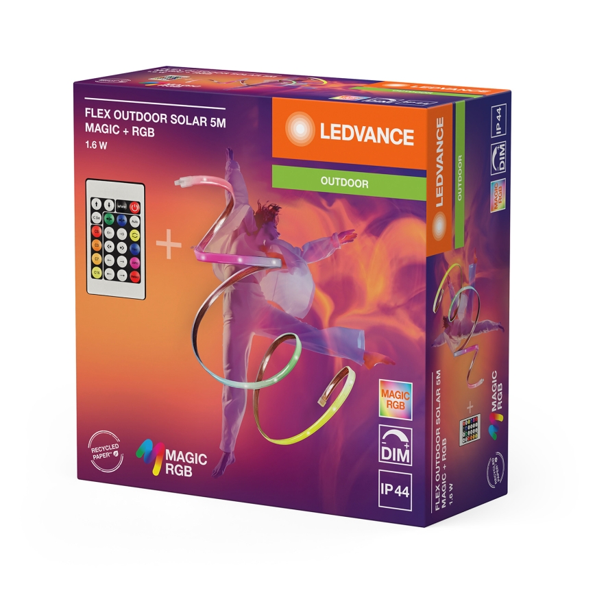 Ledvance - LED RGB dimbar solcells-LED-remsa FLEX MAGIC 5m LED/1,6W/3,7V 2000 mAh IP44 + fjärrkontroll