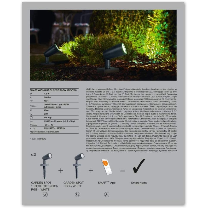 Ledvance - LED RGBW Utomhuslampa SMART+ SPOT LED/4,5W/230V IP65 Wi-Fi