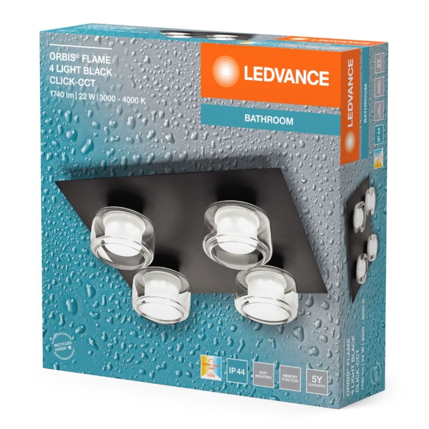 Ledvance - LED taklampa för badrum ORBIS FLAME 4xLED/5,5W/230V 3000/4000K IP44 svart