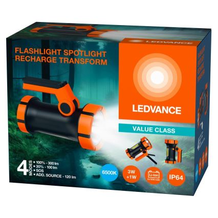 Ledvance - LED Uppladdningsbar Ficklampa med Powerbank FLASHLIGHT LED/3W/5V IP64 2400 mAh